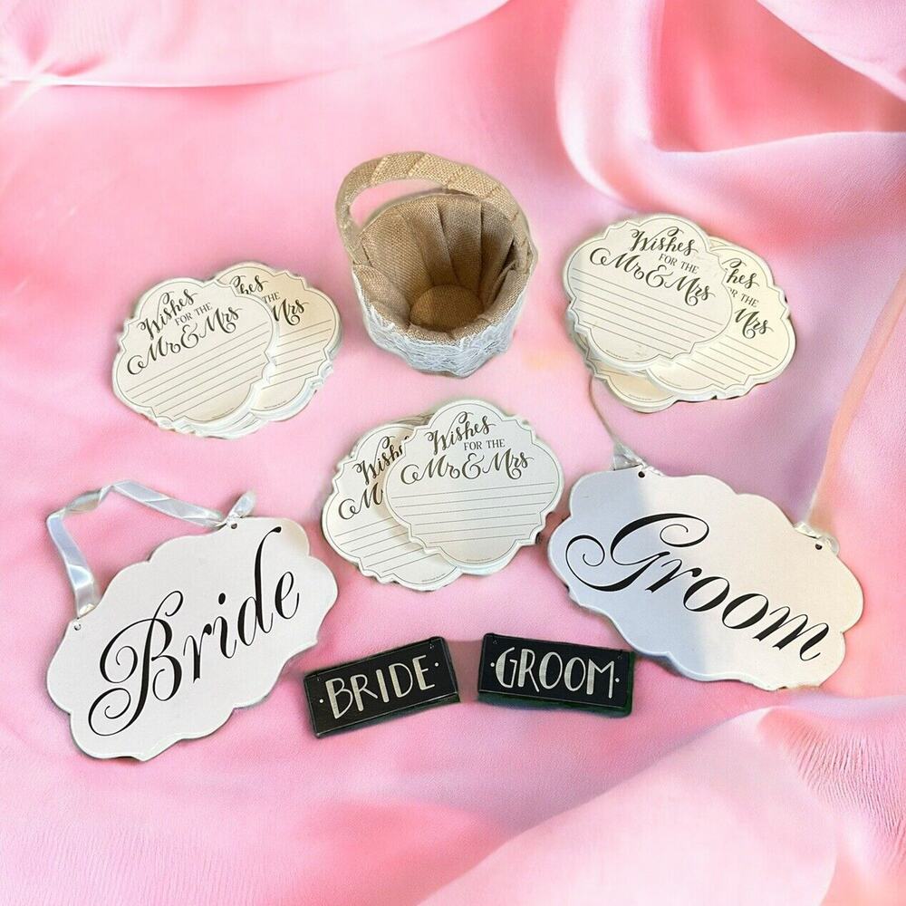 Wedding Lot Bride Groom Thank You Signs & Wishes 15 Guest Note Pads Basket